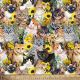 Cats Sunflowers Digital Cotton Print Fabric
