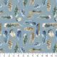 Painted Feathers Blue Cotton Fabric
