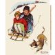 Sledding Wintertime Norman Rockwell licensed by David Textiles Digital Cotton Print Fabric Panel