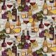 Wine Cheese Grapes Cotton Fabric