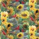 Sunflowers Cardinals Wooden Fences Cotton Fabric